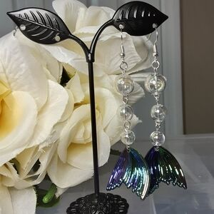 Handmade Glass Mermaid Tail Earrings Pierced Beach
